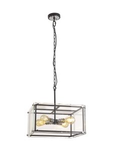 Tresse Pendant/Semi Flush, 4 Light E27, Matt Black / Chrome / Clear Glass