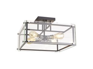 Tresse Semi Flush, 4 Light E27, Matt Black / Chrome / Clear Glass