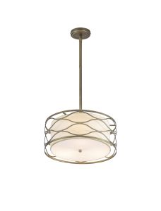 Bongio 40.5cm Pendant / Convertible To Semi Flush 3 Light E14 Aged Gold / Cream Fabric Shade