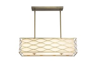 Bongio Rectangle Pendant / Convertible To Semi Flush 5 Light E14 Aged Gold / Cream Fabric Shade