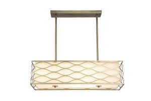 Bongio Rectangle Pendant / Convertible To Semi Flush 5 Light E14 Aged Gold / Cmozarella Fabric Shade