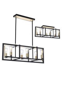 Corian Pendant/Flush Convertible, 6 x E27, Satin Black/Champagne Gold