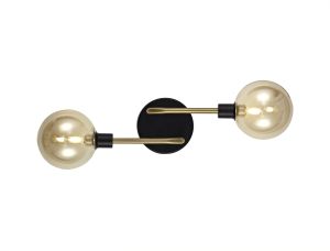 Filocaro Wall/Flush Light, 2 Light G9, Matt Black/Antique Brass/Cognac Glass