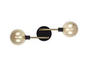 Filocaro Wall Lamp, 2 Light G9, Matt Black/Antique Brass/Cognac Glass