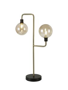 Filocaro Table Lamp, 2 Light G9, Matt Black/Antique Brass/Cognac Glass