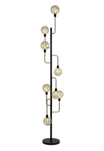 Filocaro Floor Lamp, 8 Light G9, Matt Black/Antique Brass/Cognac Glass