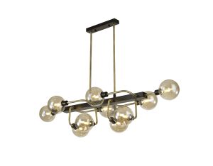 Filocaro Fixed Pendant Ceiling, 10 Light G9, Matt Black/Antique Brass/Cognac Glass