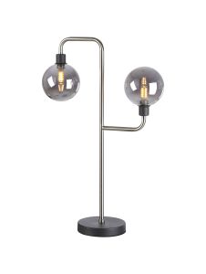 Filocaro Table Lamp, 2 Light G9, Graphite / Satin Nickel / Smoke Glass