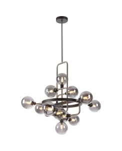 Filocaro 78cm Fixed Pendant, 12 Light G9, Graphite / Satin Nickel / Smoke Glass