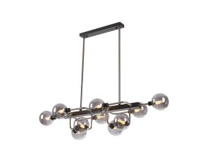Filocaro Fixed Pendant Ceiling, 10 Light G9, Graphite / Satin Nickel / Smoke Glass