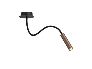 Focaccia Ceiling, 1 Light Adjustable Arm, 1 x 5W LED, 3000K, 310lm, Black/Satin Copper, 3yrs Warranty