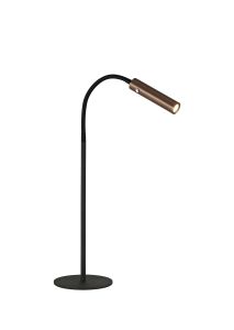 Focaccia Table Lamp, 1 Light Adjustable Switched, 1 x 7W LED, 3000K, 436lm, Black/Satin Copper, 3yrs Warranty