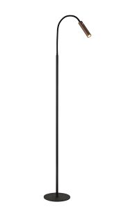 Focaccia Floor Lamp, 1 Light Adjustable Touch Dimmable, 1 x 7W LED, 3000K, 436lm, Black/Satin Copper, 3yrs Warranty