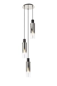 Formonix 32cm Round Pendant, 3 Light Adjustable E27, Black/Smoke Fade Glass