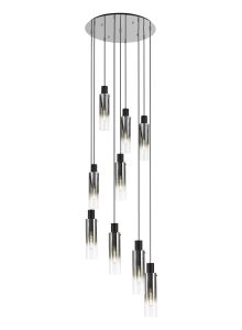 Formonix Round Pendant, 9 Light Adjustable E27, Black/Smoke Fade Glass