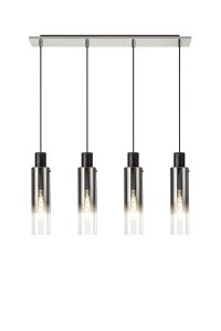 Formonix Linear Pendant, 4 Light Adjustable E27, Black/Smoke Fade Glass