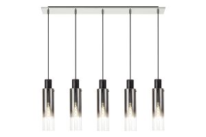 Formonix Linear Pendant, 5 Light Adjustable E27, Black/Smoke Fade Glass