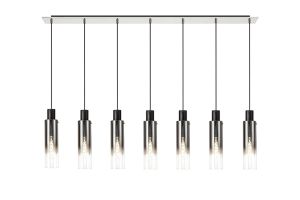 Formonix Linear Pendant, 7 Light Adjustable E27, Black/Smoke Fade Glass