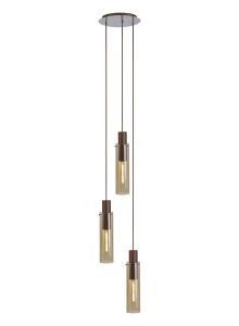 Formonix Round Pendant, 3 Light Adjustable E27, Mocha / Amber Glass