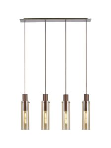 Formonix Linear Pendant, 4 Light Adjustable E27, Mocha / Amber Glass