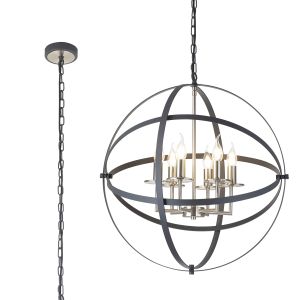 Linso E14, 6 Light Adjustable 2 Tone Round Pendant In Antrachite/Satin Nickel