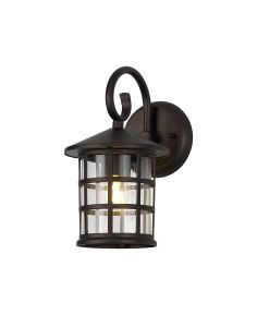 Georgino Down Round Grid Wall Lamp, 1 x E27, IP44, Antique Bronze/Clear Glass, 2yrs Warranty