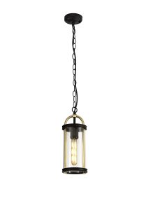 Geronimo 13cm Pendant, 1 x E27, Black & Gold/Clear Glass, IP54, 2yrs Warranty