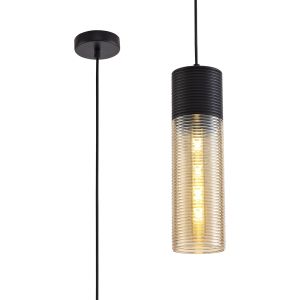 Giorgio Single Tube Pendant 1 Light E27, Black/Amber Glass