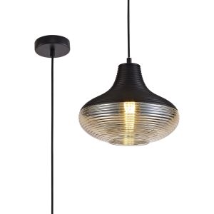 Giorgio 26cm Single Vase Pendant 1 Light E27, Black/Amber Glass