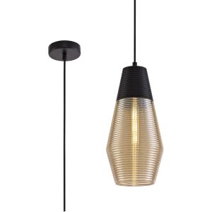 Giorgio Single Cone Pendant 1 Light E27, Black/Amber Glass