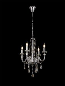 Giovani 46cm Chandelier Pendant, 4 Light E14, Polished Chrome/Clear Glass/Crystal