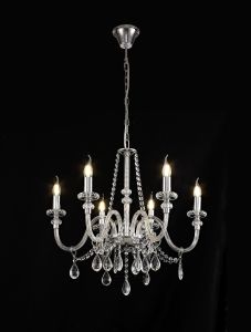 Giovani Chandelier Pendant, 6 Light E14, Polished Chrome/Clear Glass/Crystal, (ITEM REQUIRES CONSTRUCTION/CONNECTION)