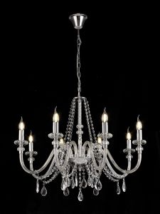 Giovani 81cm Chandelier Pendant, 8 Light E14, Polished Chrome/Clear Glass/Crystal, (ITEM REQUIRES CONSTRUCTION/CONNECTION)