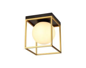 Giovanni Square Ceiling Flush, 1 Light E14, Matt Black/Painted Gold