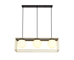 Giovanni Linear Pendant, 3 Light Adjustable E14, Matt Black/Painted Gold