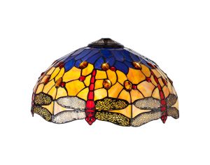 Girolamo Tiffany 40cm Shade Only Suitable For Pendant/Ceiling/Table Lamp, Blue/Orange/Crystal