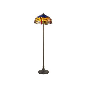 Girolamo 2 Light Stepped Design Floor Lamp E27 With 40cm Tiffany Shade, Blue/Orange/Crystal/Aged Antique Brass