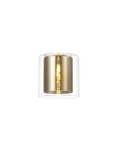 Giuseppe 140x140mm Medium Cylinder Clear Outer And Gold Inner (H) Glass Shade