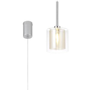 Giuseppe 14cm Single Pendant 2m, 1 x G9, Polished Chrome/Cognac/Clear Type H Shade