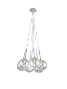 Giuseppe 42cm Cluster Pendant 1.5m, 7 x G9, Polished Chrome/Iridescent/Frosted Type G Shade