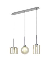 Giuseppe Linear Pendant 2m, 3 x G9, Polished Chrome/Cognac/Frosted Type B,C,G Shade