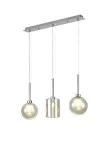 Giuseppe Linear Pendant 2m, 3 x G9, Polished Chrome/Cognac/Frosted Type C,G Shade