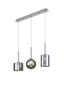 Giuseppe Linear Pendant 2m, 3 x G9, Polished Chrome/Chrome/Frosted Type B,C,G Shade