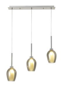 Giuseppe Linear Pendant 2m, 3 x G9, Polished Chrome/Smoke/Frosted Type D Shade