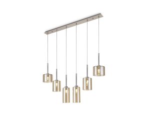 Giuseppe Linear Pendant 2m, 6 x G9, Polished Chrome/Cognac Type A,B,C Shade