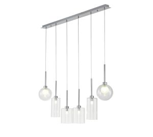 Giuseppe Linear Pendant 2m, 6 x G9, Polished Chrome/Clear/Frosted Type A,B,G Shade