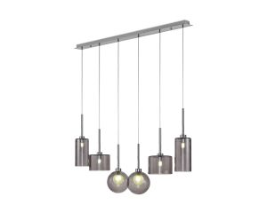 Giuseppe Linear Pendant 2m, 6 x G9, Polished Chrome/Smoked/Frosted Type A,C,G Shade