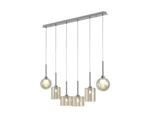 Giuseppe Linear Pendant 2m, 6 x G9, Polished Chrome/Cognac/Frosted Type B,C,G Shade