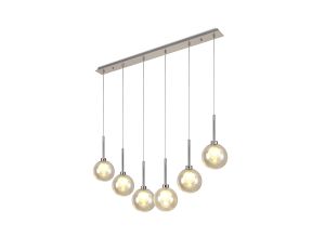 Giuseppe Linear Pendant 2m, 6 x G9, Polished Chrome/Cognac/Frosted Type G Shade