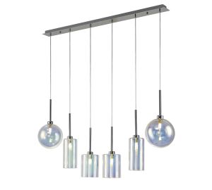 Giuseppe Linear Pendant 2m, 6 x G9, Polished Chrome/Iridescent/Frosted Type A,B,G Shade